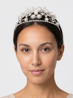 Vintage Silver Pearl Crystal Bridal Tiara Crown Headpiece Wedding Prom Princes